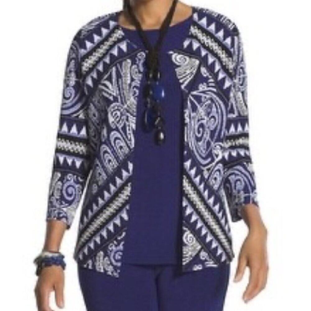 NWT Traveler's Collection by Chico's Scroll Stripe Crushed Jacket Size 2 - Picture 2 of 7